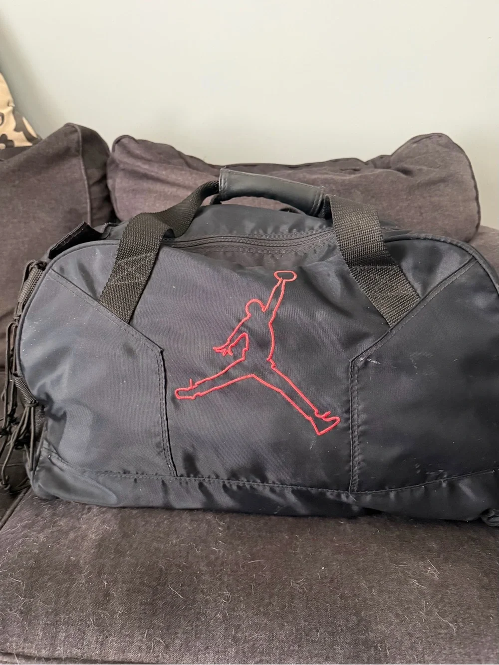 Jordan Men’s Black Duffel Bag with Red Jumpman Embroidery